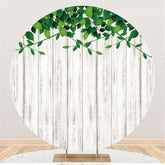 Lofaris White Striped Wood Theme Happy Birthday Round Backdrop